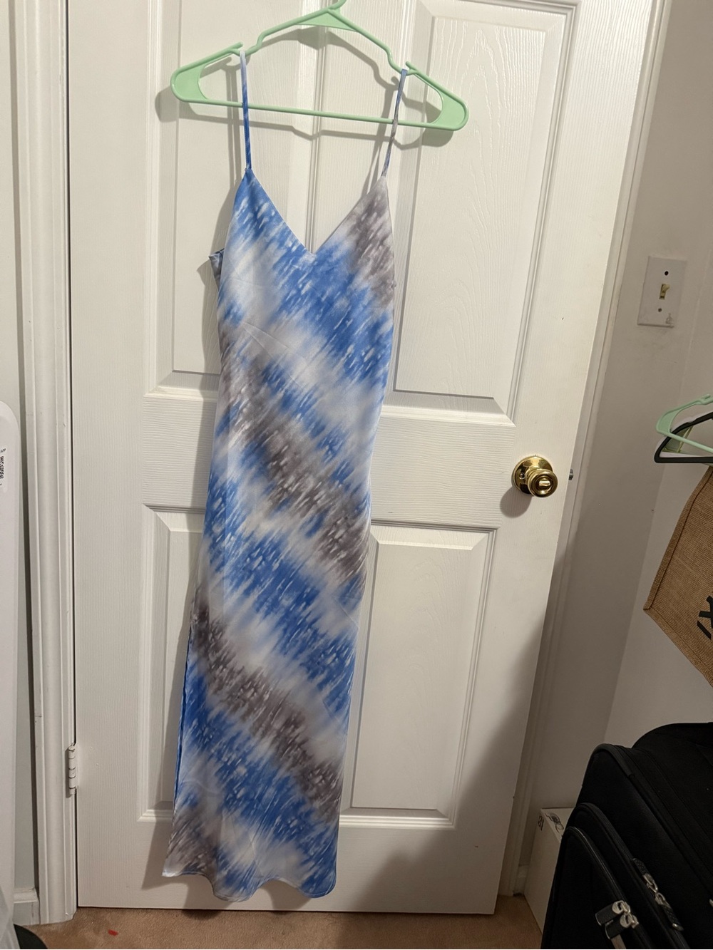 re:named Blue and Gray Tie-Dye Slip Maxi Dress